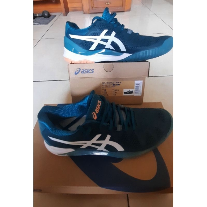 Sepatu "Asics Gel Resolution 8 Velvet Pine/White" Men ORIGINAL Second Ukuran 42,5 Diimpor Langsung O
