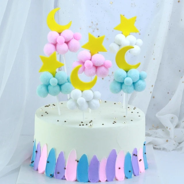 

< M.A > Pajangan kue atau Tusukan Kue Ultah Awan bintang dan bulan / Topper kue Awan Bintang dan Bulan / Hiasan Kue Ulang Tahun Bola Awan Bintang Dan Awan Bulan