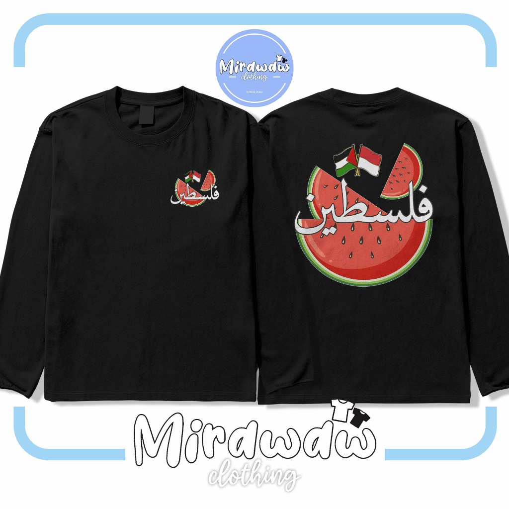 Kaos Save Palestina SEMANGKA Palestina Bendera Palestina dan Indonesia Lengan Panjang Baju Distro