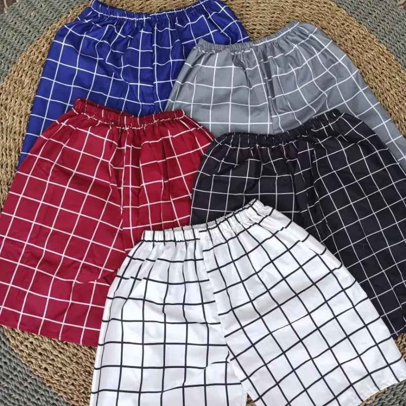 PAKET MURAH ISI 6 Celana Pendek Santai Rumah Motif Kotak Kotak Merah Abu Biru Hitam Putih - Everyday