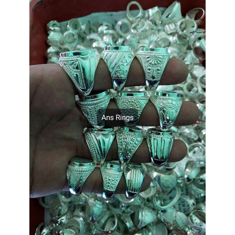 MEWAH 20 PCS/1 Kodi Ring Emban Akik Alpaka Super Sepuh Perak