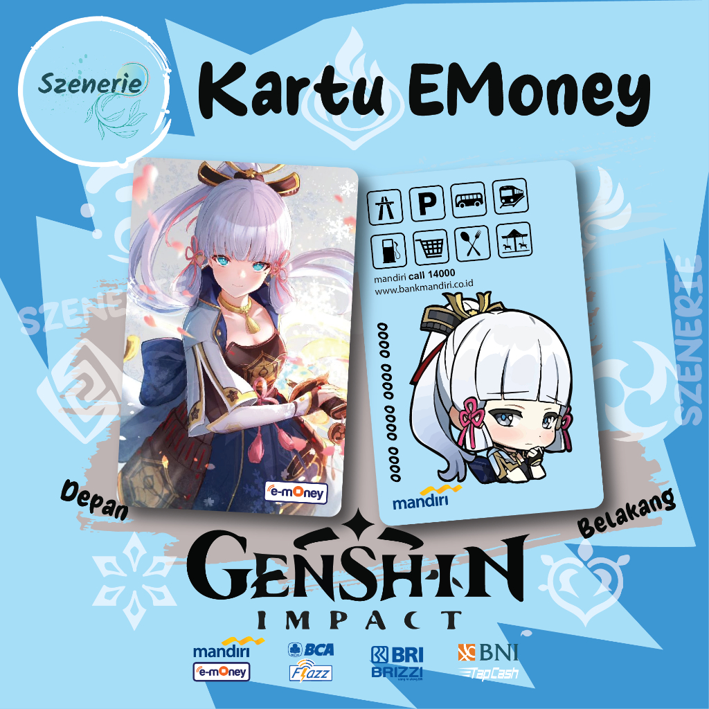 Emoney Kamisato Ayaka Genshin Impact Cute Flazz gen 2 Kartu E-money Mandiri BCA Tapcash BNI Brizzi B