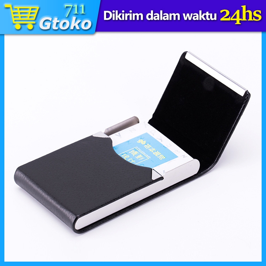 La Kotak Kartu Nama Kulit Name Card Credit Holder Magnet Flip Kotak Tempat Bungkus Rokok Leather