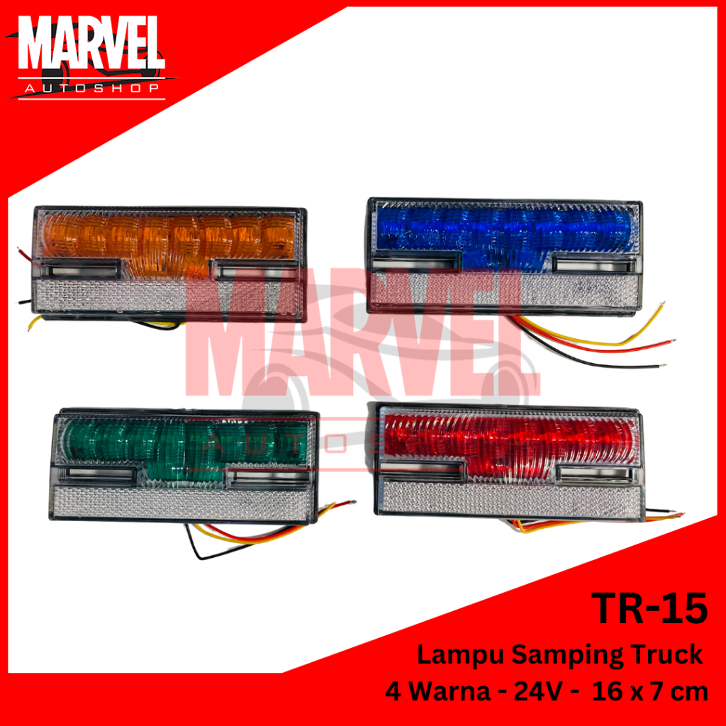 LAMPU LED SAMPING BAK TRUCK TRUK PERSEGI PANJANG KOTAK 12V / 24V 24 VOLT WARNA WARNI 2 MODE 3 KABEL 