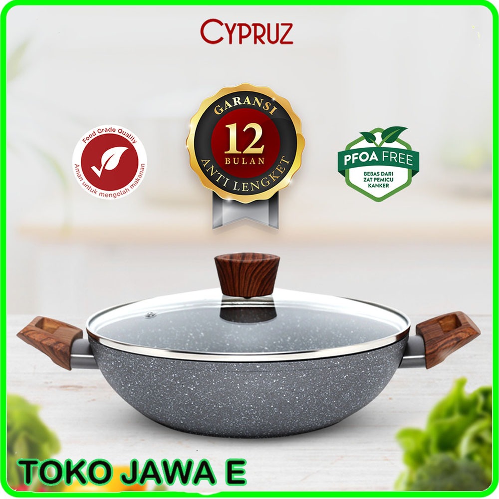 WOK PAN KUALI CYPRUZ GREY MARBLE CYPRUZ PAN Cypruz Wok Pan/Cypruz Kuali + Lid Tutup