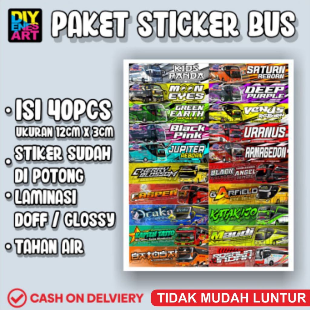 

Paket Sticker Bus Panjang Isi 40pcs & 20 pcs, Sticker Bus Telolet