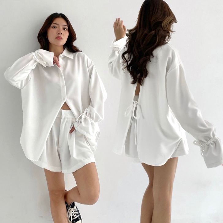 ➢❈ VENICE SET | Set Kemeja Wanita Panjang Setelan Celana Pendek Highwaist Short Oversized Korean Out