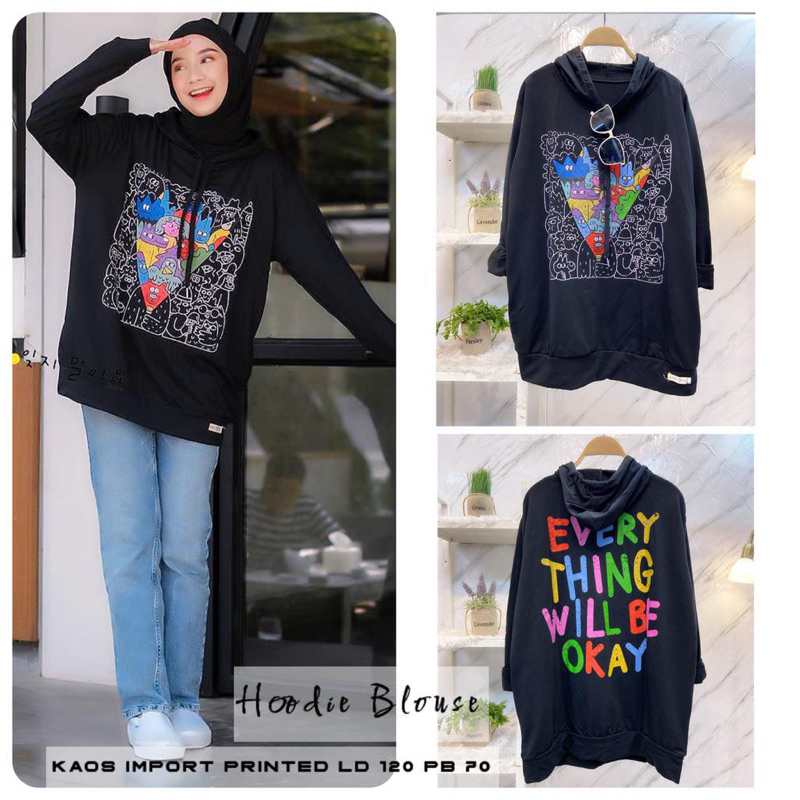 Hoodie kaos import printed