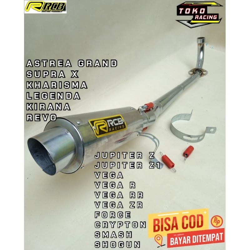 KNALPOT RACING RCB FULL CHROME ALL TYPE NETRAL & KHARISMA,SUPRA X,SHOGUN,SMASH,VEGA R,VEGA RR,CRYPTO