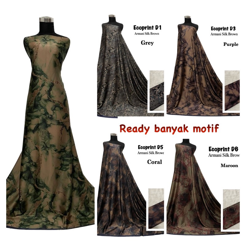 Diskon☣Bahan Kain Armani silk brown ecoprint mewah / armany silk abstrak / kain silk meteran gamis mukena