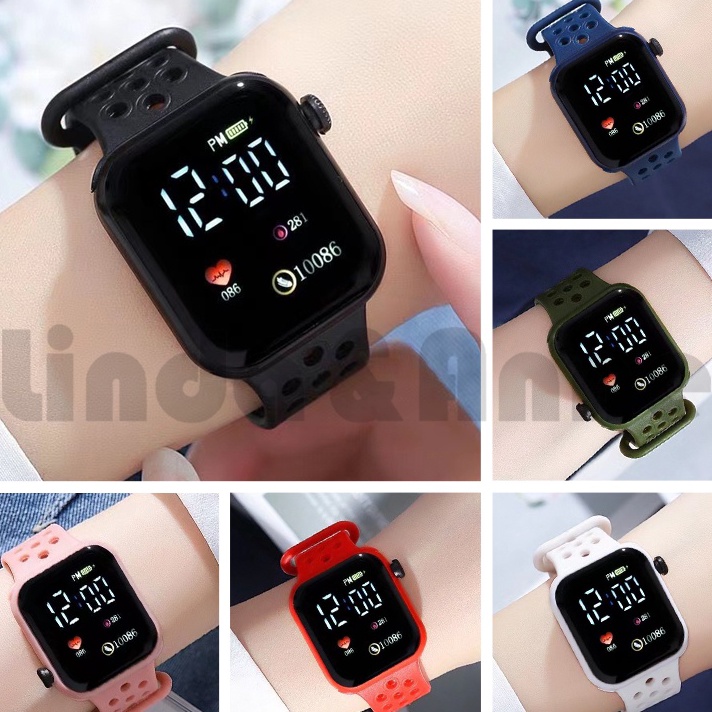 Terlaku. [ COD ] Jam Tangan Digital LED Wanita Dan Pria Strap Rubber Dial Kotak Tampilan Layar Besar