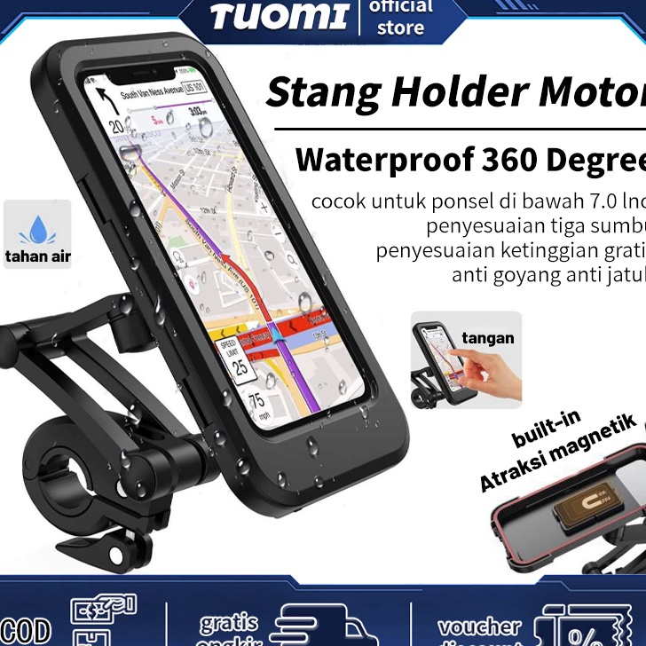 Terlaku.. Tuomi-（COD）stang holder motor/holder stang motor/waterproof 360 degree/ phone holder/phone
