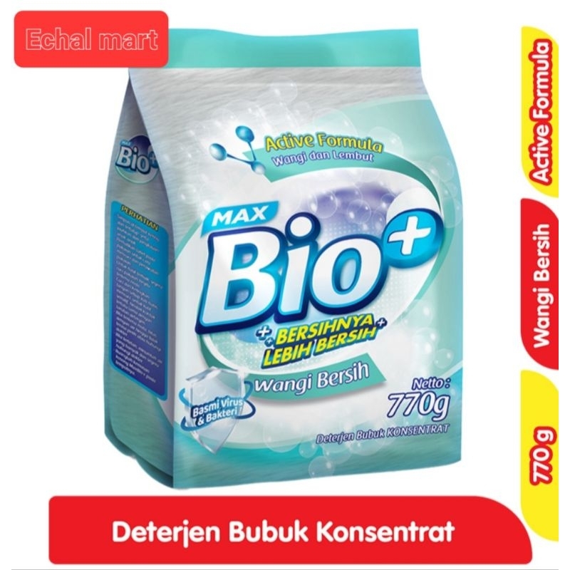 Max bio+ detergen bubuk konsentrat wangi bersih 770g