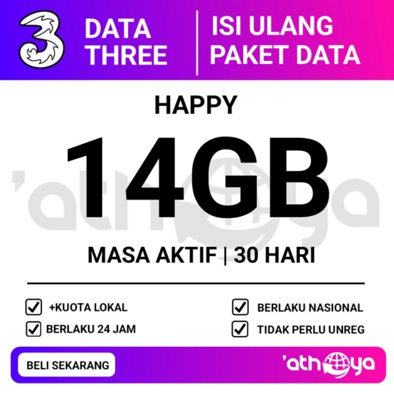 KUOTA TRI 14GB 30 HARI HAPPY Paket data Tri Kuota 3