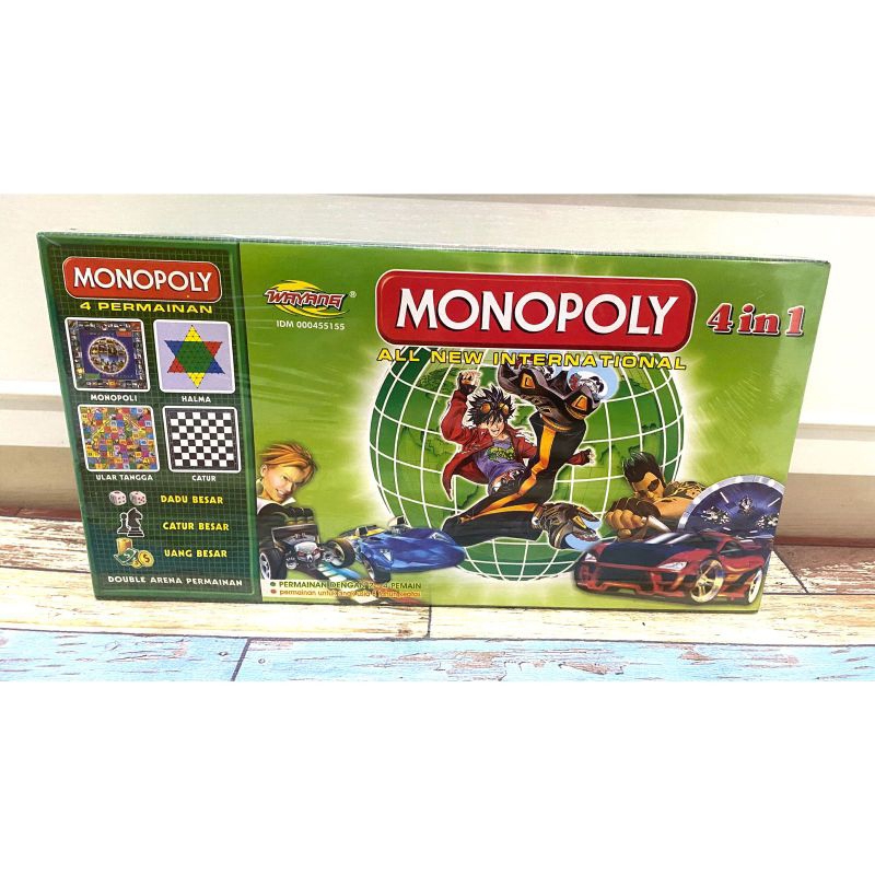Mainan Anak Monopoly Hijau 4in1 / Monopoli Halma Ular Tangga Catur