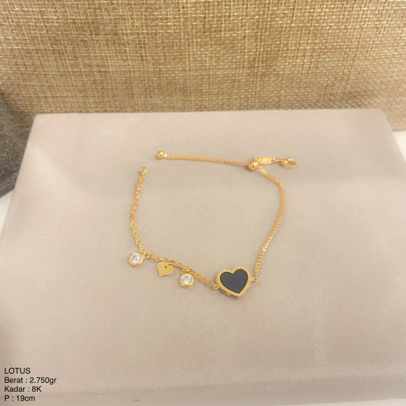 Perhiasan Gelang Emas Rantai Italy Kombinasi Fency Serut Var. Black Heart LOTUS 8k/375