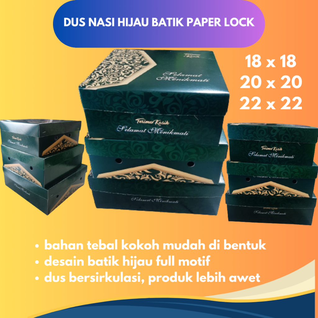 DUS NASI WARNA MOTIF BATIK HIJAU |KOTAK / BOX NASI PAPER LOCK