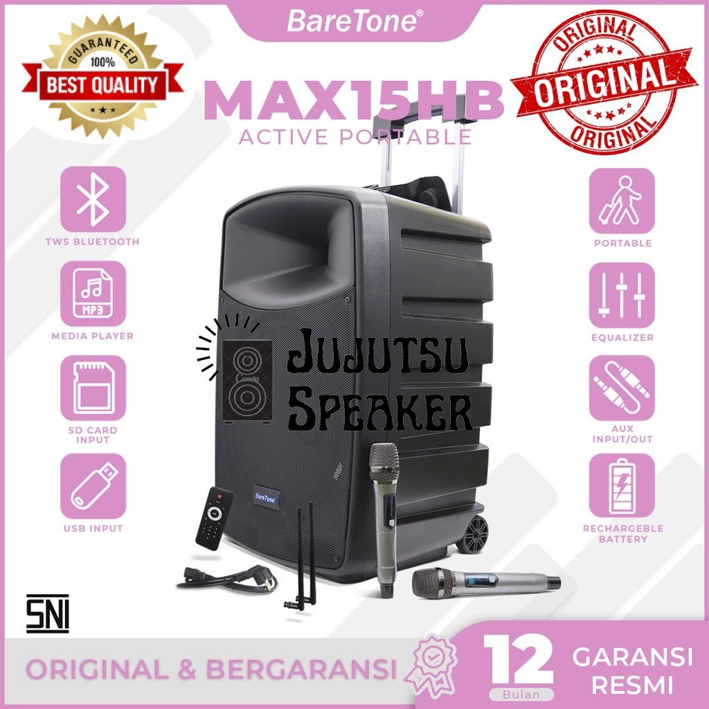 Speaker Aktif Portable BARETONE MAX 15 HB MAX15HB ORIGINAL 15 INCH 600 WATT