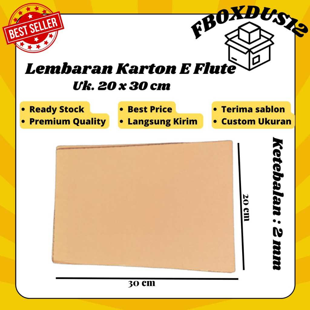 

Lembaran Karton/Dus/Kardus/Corrugated Coklat E Flute 2mm Uk.20x30cm