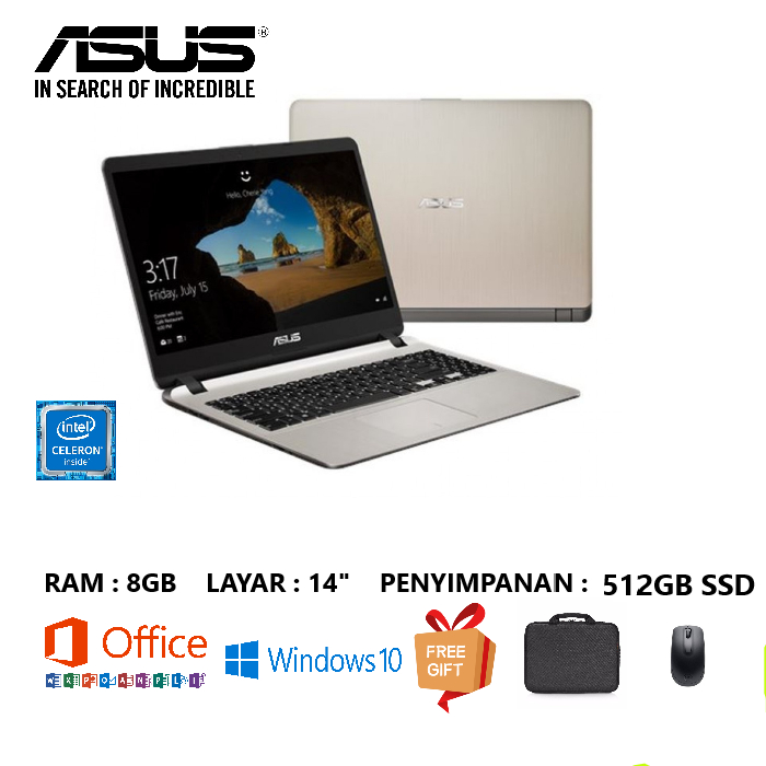 Laptop Asus A407 Intel Celeron N4000 Ram 8gb/Ssd 512gb Free Gift