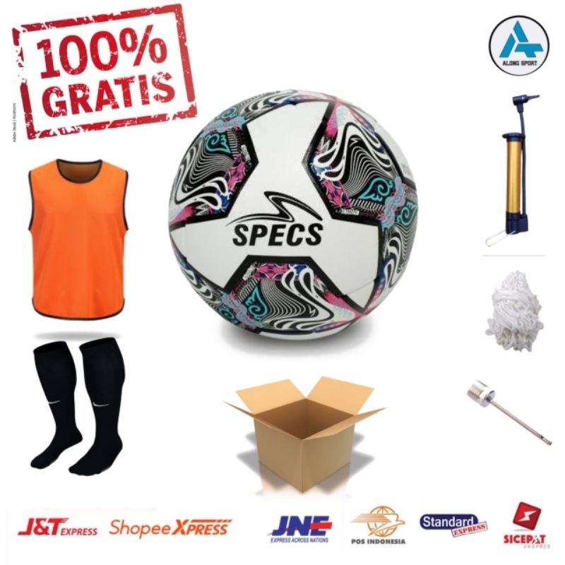 Bola sepak size 5 & 4 / Bola Specs Illusion Premium Gratis Pompa/Pentil/Jaring/kaos kaki/Rompi