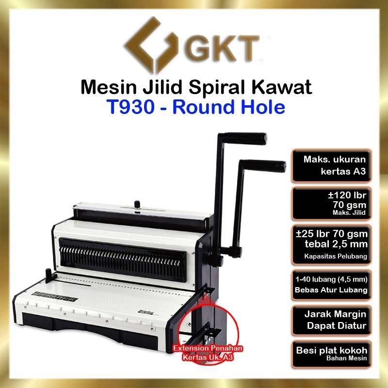 

Mesin Jilid Spiral Kawat F4 & A3 T930 Lubang Bulat 3:1 Premium GKT Bisa Untuk Kalender Buku Dan Lain nya