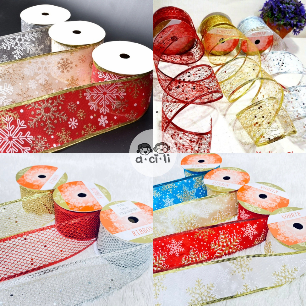 

Pita Kain Kawat Tebal Snowflake Bintang Glitter Kado Hampers Parcel Pohon Natal Merry Christmas