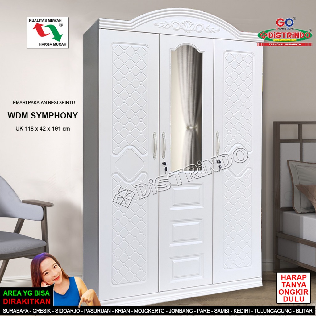 DISTRINDO Lemari Pakaian 3Pintu Full Plat Besi
