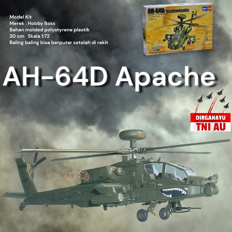 Model Kit miniatur helikopter AH-64D Apache Hobby Boss 20 cm 1:72