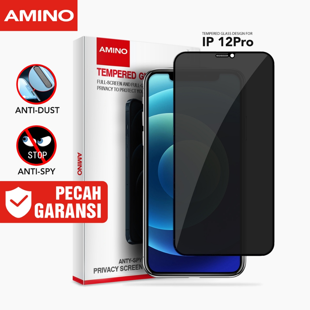 AMINO Anti Spy Tempered Glass Untuk Iphone 12 Pro Privacy Glass / Dust Proof Full Screen Protector A