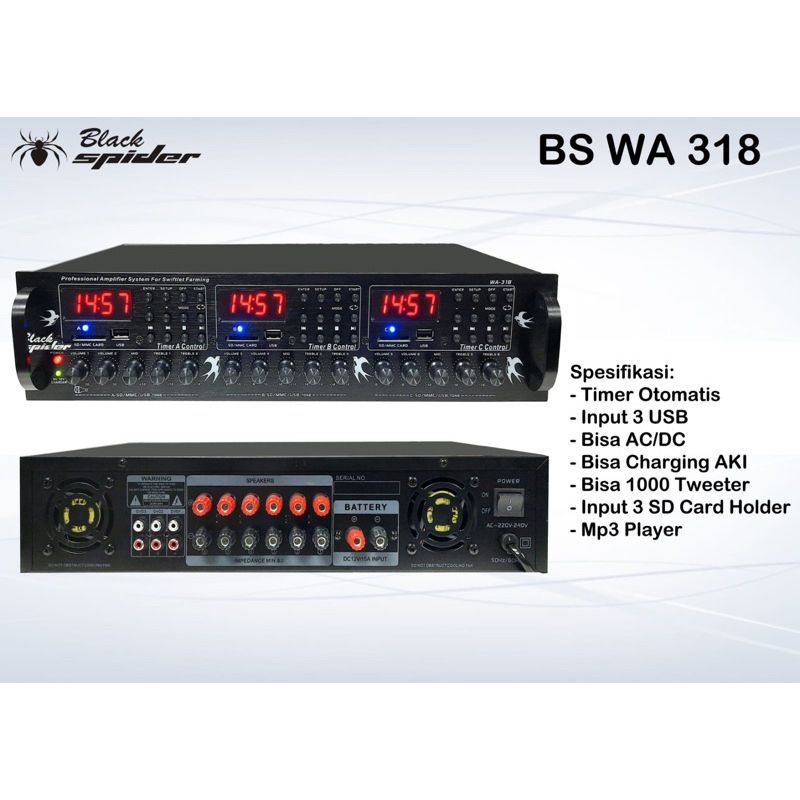 BLACK SPIDER AMPLI WALET BLACKSPIDER WA 318 BLACK SPIDER 3 USB AMPLI WALET TIMER AMPLIFIER TIMER AMP