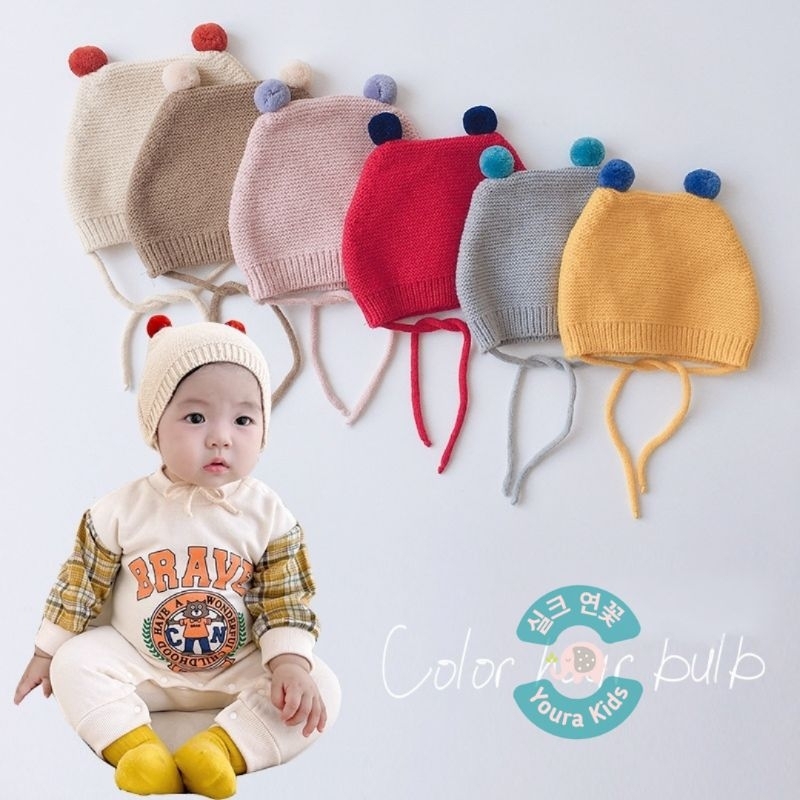2 bln - 2 thn | Topi Bonnet Rajut Bayi Newborn Batita-POM POM COLORFUL BALL-Unisex-Model Korea