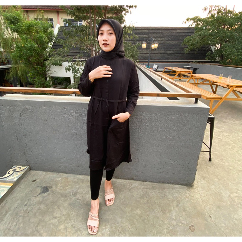 Tunik twill Hitam polos model terbaru rayon twill premium original