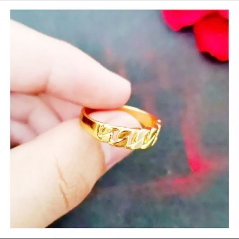 cincin titanium model rantai warna gold tidak mudah luntur, cincin polos, cincin anak, cincin nikah