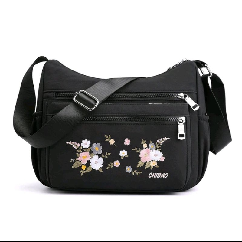 TAS SELEMPANG WANITA CHIBAO IMPORT MOTIF BUNGA #8899