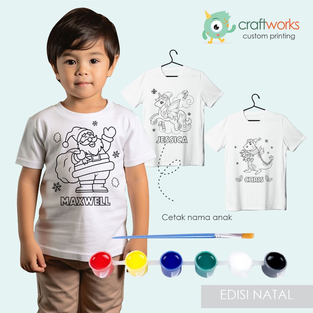 SOUVENIR BAJU ANAK LUKIS AKTIVITAS NATAL - BAJU NATAL ANAK PREMIUM LUKIS