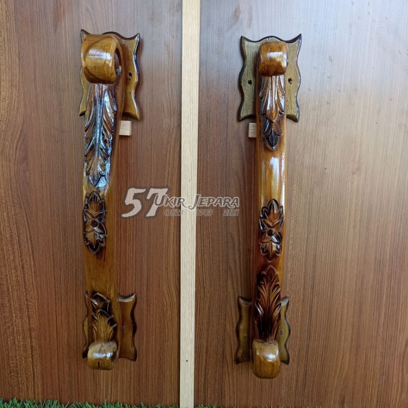 (Melengkung 24) Handel, handle, tarikan, gagang, jati, ukir, Handel pintu rumah minimalis ukir asli 
