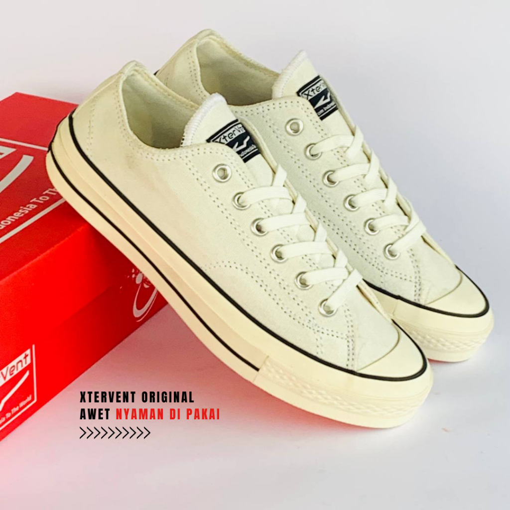 Xtervent | Sepatu Pria Terbaru Sneaker Casual Canvas Original 100% | Basic Low Off White