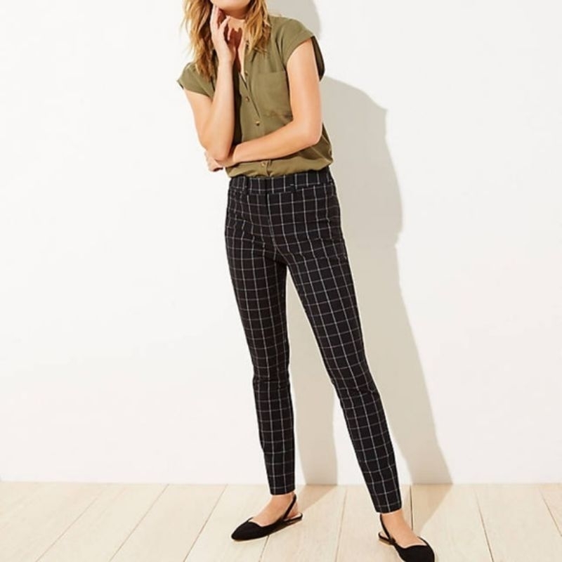 LOFT WINDOWPANE HIGH WAIST SKINNY ANKLE PANTS celana panjang wanita perempuan cewek