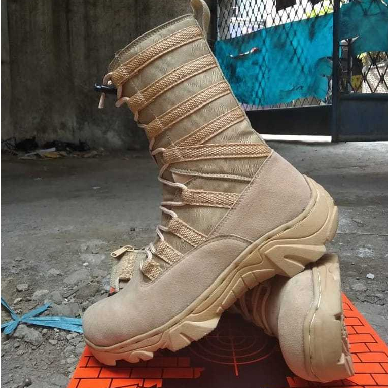 sepatu pdl ninja webing cream AGUMY 10 inci pakai ujung besi