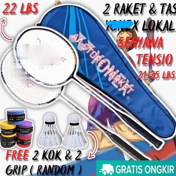 Paling Dicari.. ( PAKET KOMPLIT ) raket badminton / raket bulutangkis / raket asli murah isi 2 kuat 