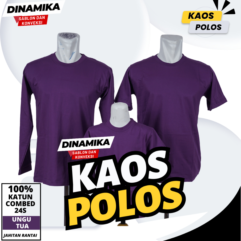 KAOS POLOS COTTON COMBED 24S UNGU TERONG DEWASA - ANAK - ANAK