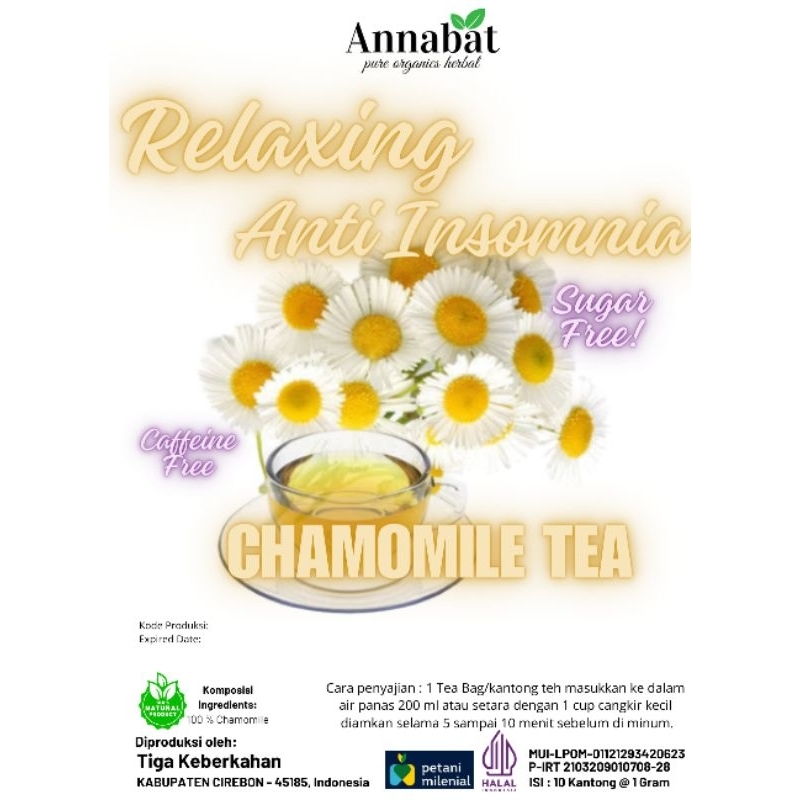 

RELAXING ANTI INSOMNIA ANNABAT HERBAL TEA CHAMOMILE TEA : CHAMOMILE FLOWER TEA / TEH BUNGA CHAMOMILE