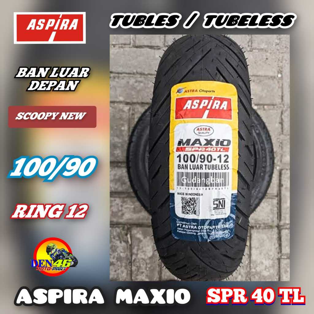 BAN LUAR MOTOR MATIC [ ORIGINAL ASPIRA ] MAXIO SPR40TL 100/90 RING 12 TUBLES TUBELESS DEPAN  - SCOOP