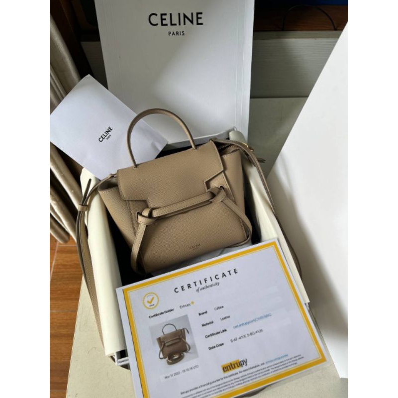 nego preloved rec 2022 celine nano belt bag in grained calfskin light taupe Authentic