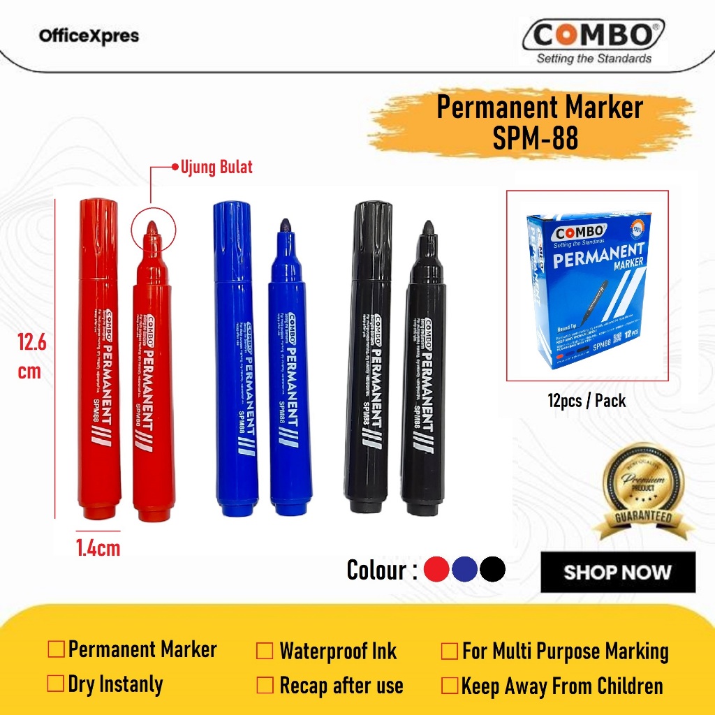 

Spidol Permanen SPM-88 / Permanent Marker Round Tip Hitam, Merah, Biru