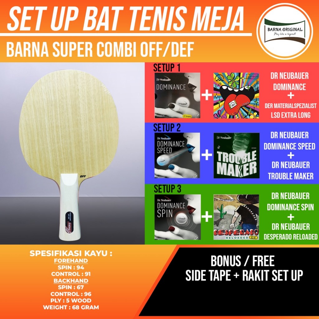 Paket Bat Pingpong Rakitan Barna Supercombi OFF/DEF Dr. Neubauer