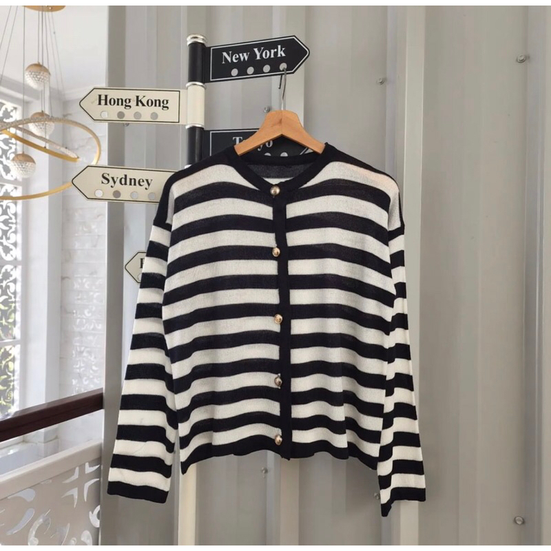 Glowing Blaster Outer Baju Rajut Wanita Kekinian Blouse Salur Belang Terlaris