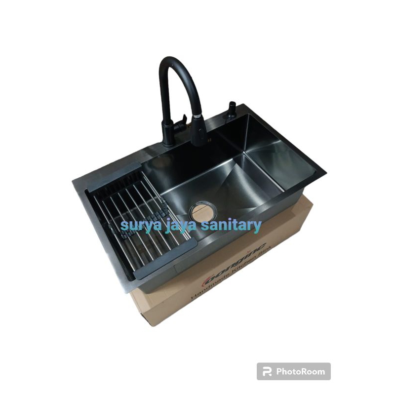 Paket Kitchen sink 8050 black / paket Sink 8050 Hitam kran tarik