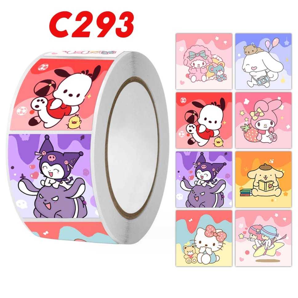 

500PCS STIKER ROLL SANRIO GAMBAR KARTUN STIKER THANK YOU DIAMETER 2.5CM